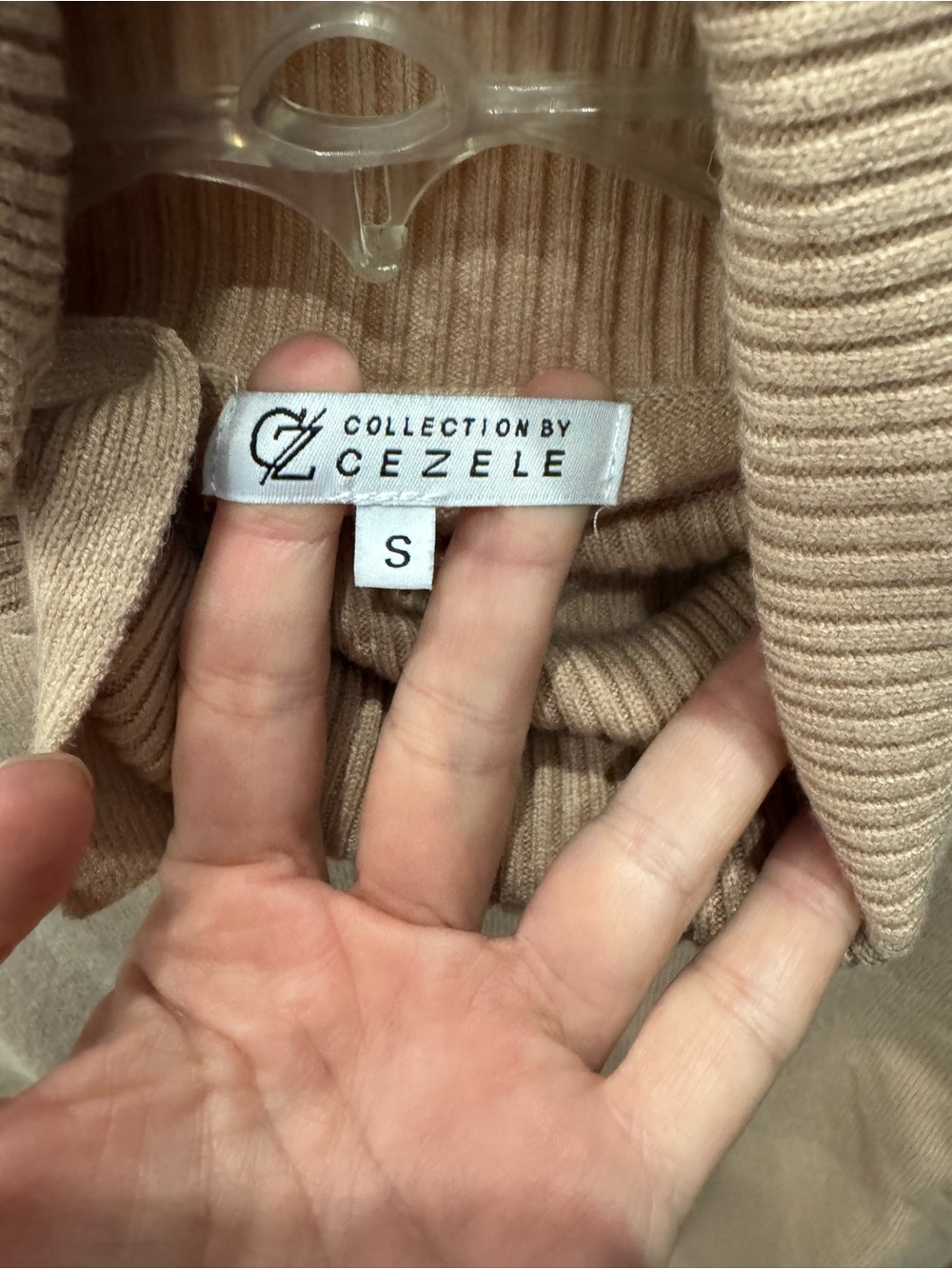 Cezele Beige Turtleneck Sweater Button Shoulder Detail Soft Neutral Pullover - Picture 2 of 5